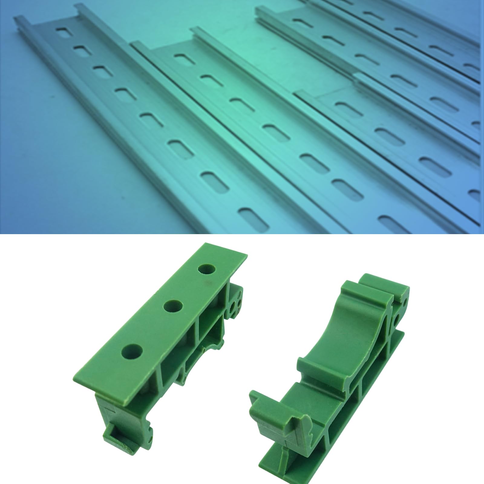 10 juegos(20 Piezas) Adaptador de Riel DIN C45 Soporte con Tornillos,Adaptador de Riel Placa de Circuito para carril DIN 45,verde
