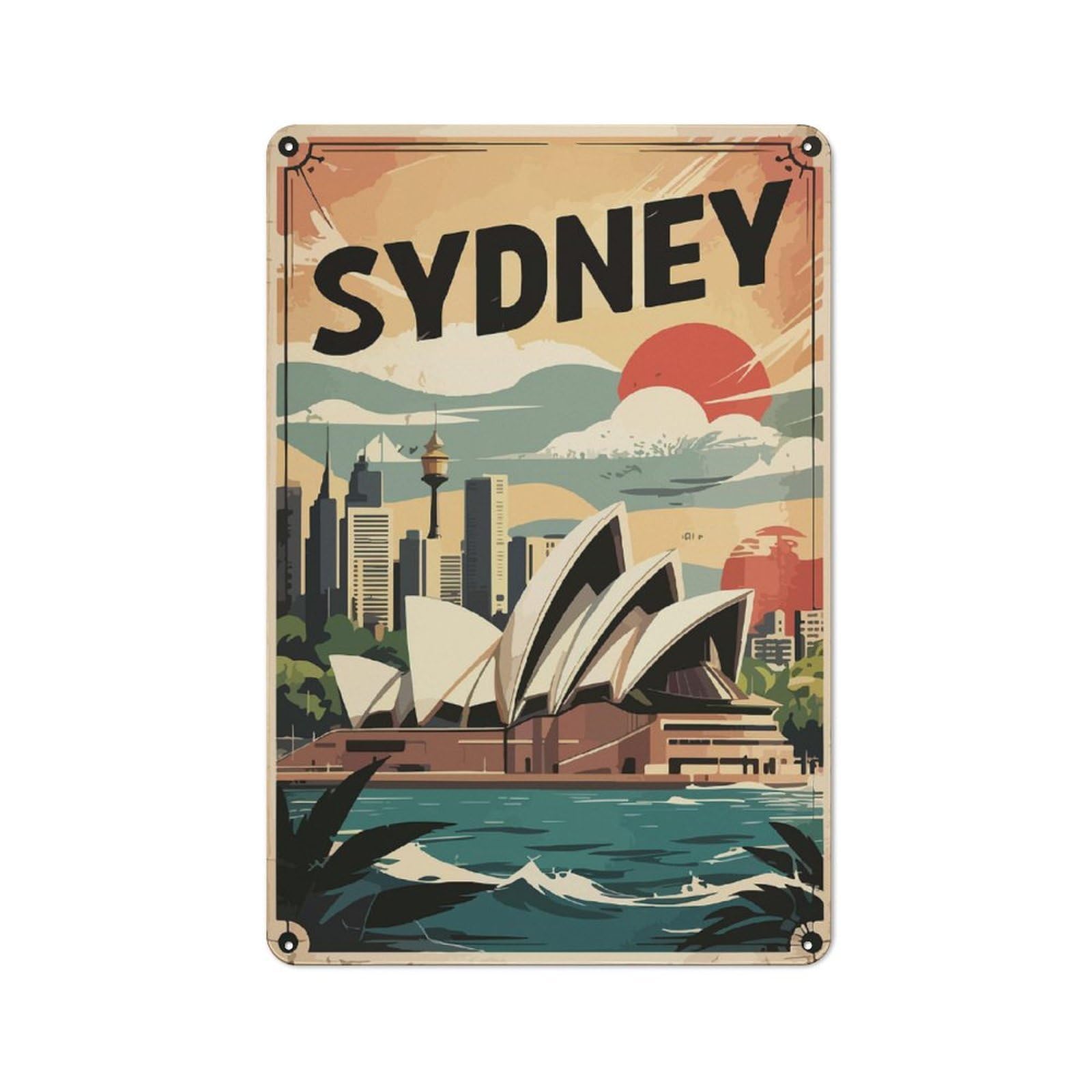 Junmoney Sydney Vintage Travel Metal Wall Sign 30X20cm Featuring For Bar Or Restaurant, For Themed Interiors In Bars And Restaurants