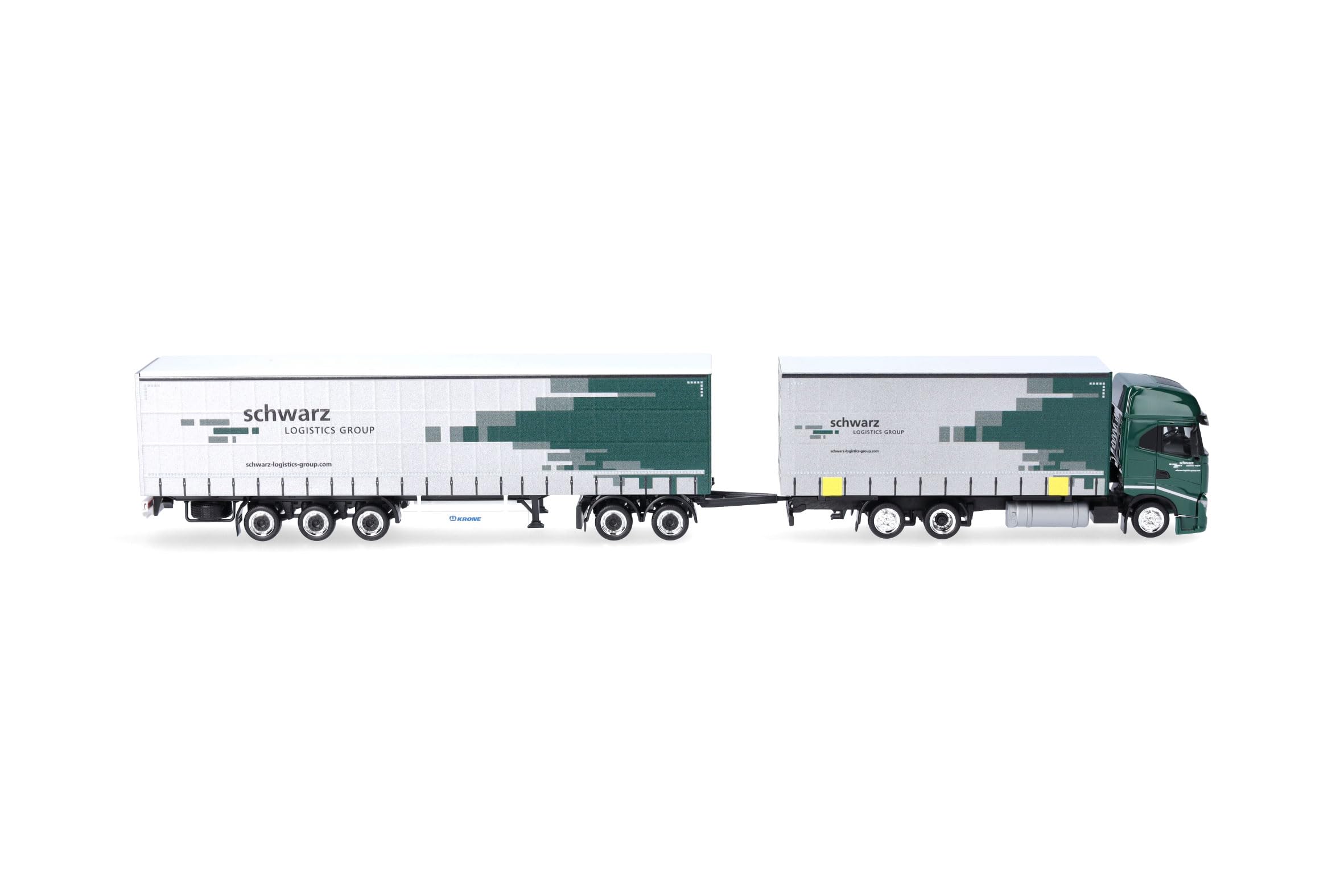 Herpa model ciężarówki Iveco S-Way zestaw z plandeką długą (Lang-LKW) „Spedition Schwarz”, miniatura w skali 1:87, model kolekcjonerski, wyprodukowano w Niemczech, tworzywo sztuczne
