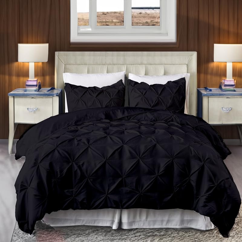 EASYCOT 800TC Diamond Pintuck Duvet Cover Set Egyptian Cotton 5 Piece Duvet Cover Set Double Size Pinch Pleat Comfortable Hotel Quality Bedding set (Black) โ image 1