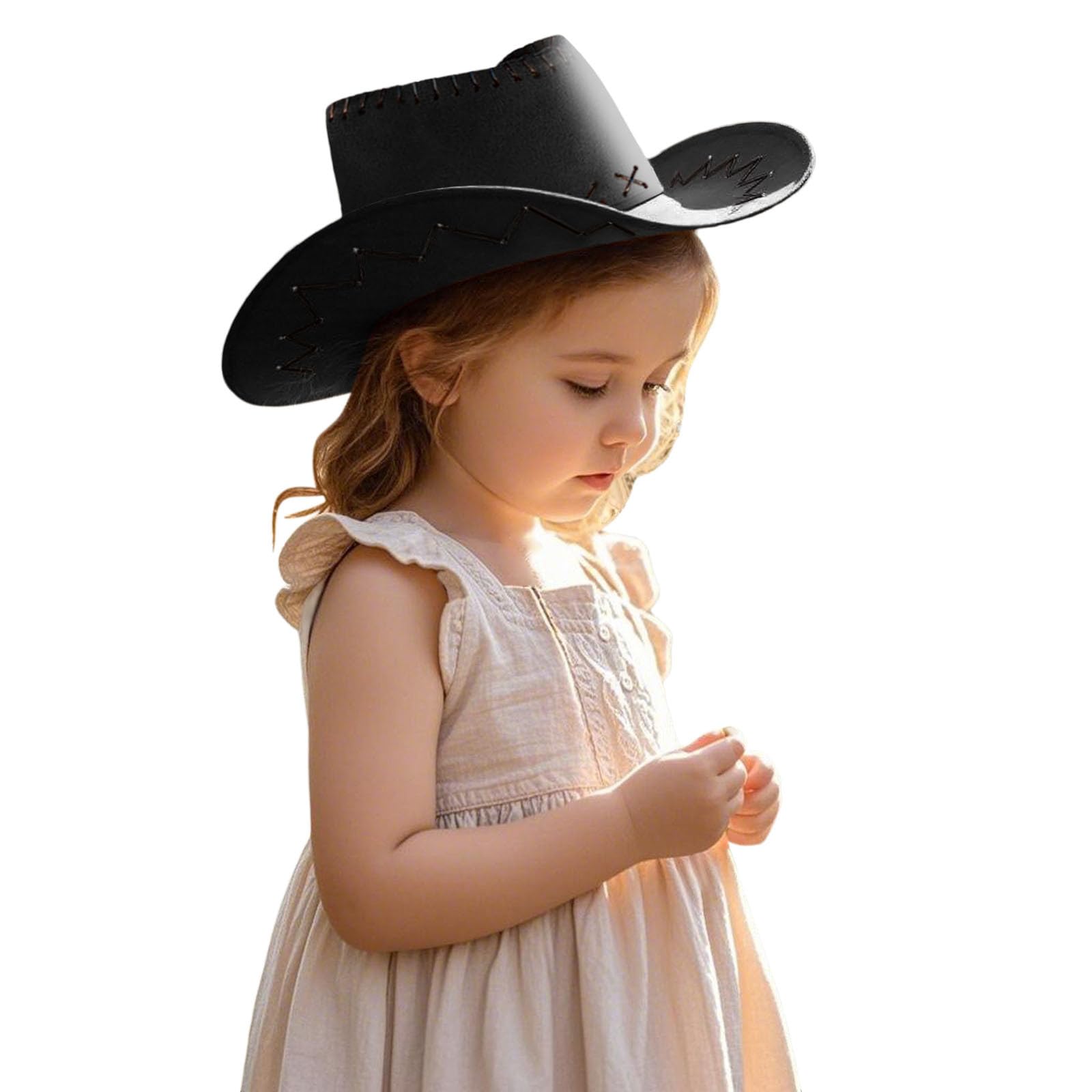 Cowboy Hat Kids Rolled Up Leather Cowboy Hat Classic Western Wide Brim Cowgirl Hat for Party Carnival Cosplay Costume Hot Pink Fancy Dress Accessory