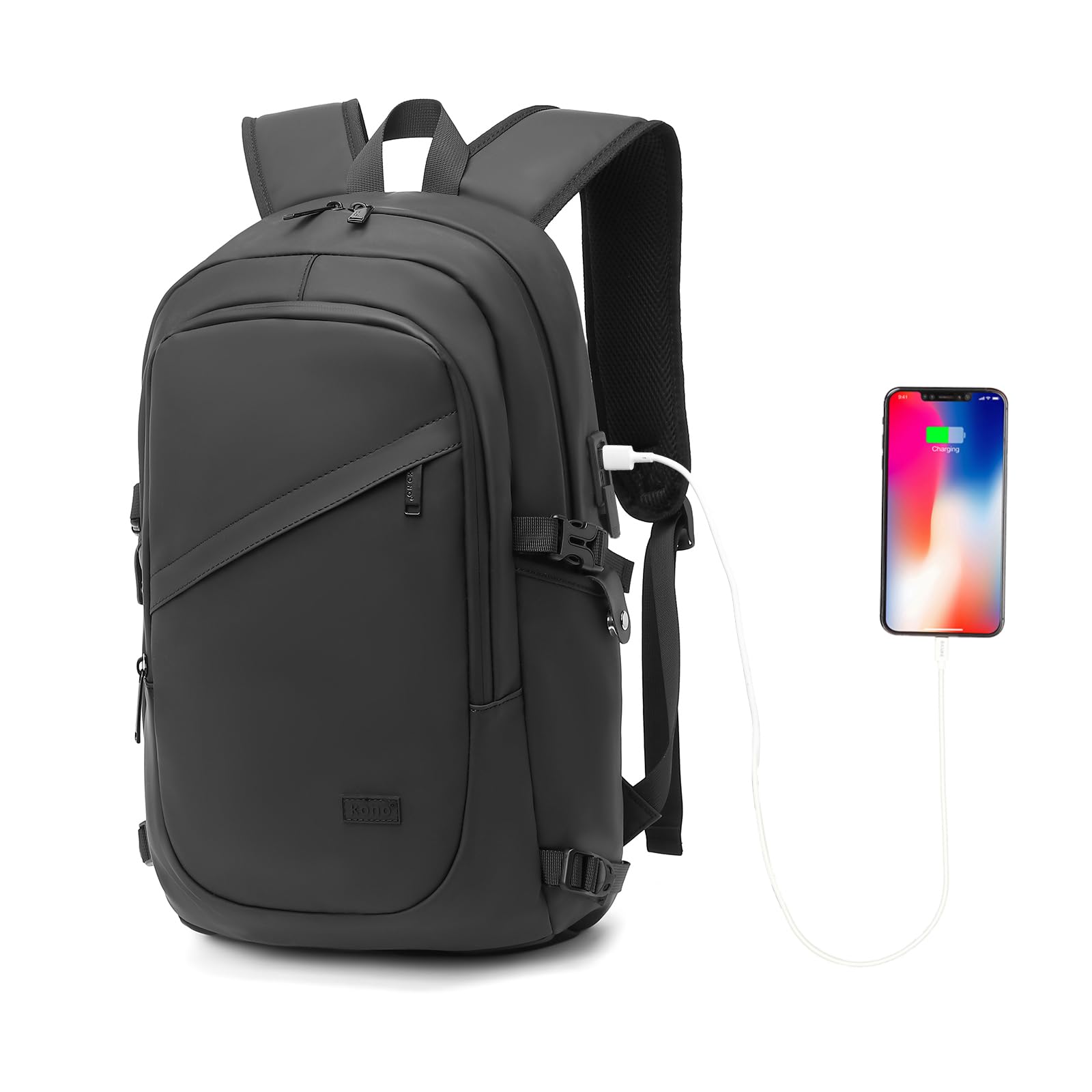 KONO Zaino Porta PC 15.6/17.3 Pollici con Porta USB, Zaino da Lavoro Uomo Impermeabile per Università Viaggi Aereo, Design Elegante