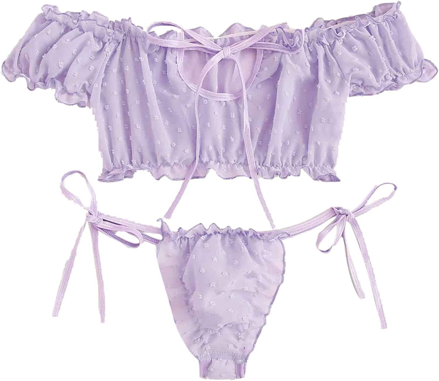 QHQQXN Conjunto de lencería, Lindo Conjunto de Sujetador y Bragas Transparentes, Ropa Interior de Peluche con Tiras y Lazo Ajustable, Camisones de Dormir traviesos para Regalo de San Valentín