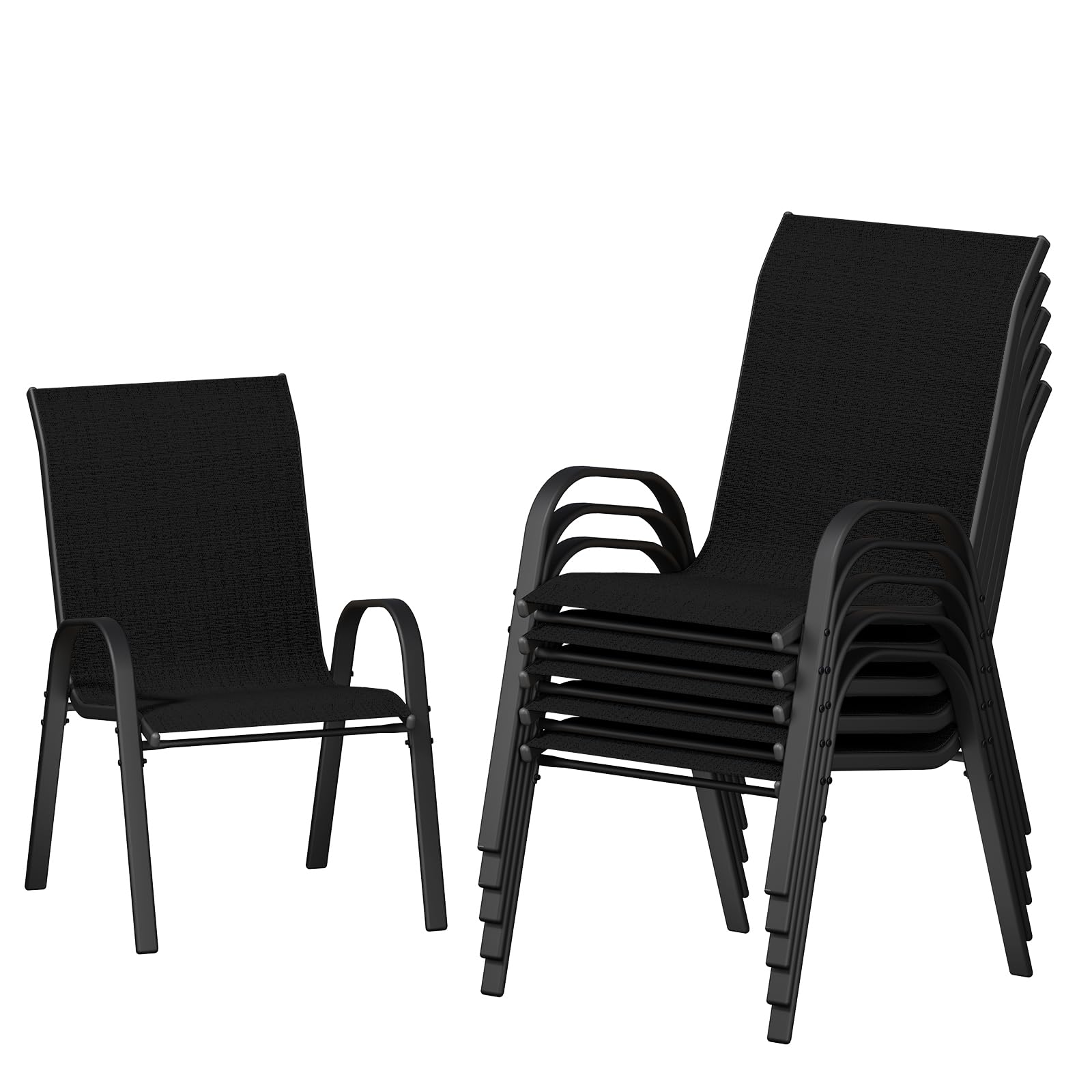UDPATIO Patio Chairs Set of 6, Stackable Outdoor Dining Chairs with High Back, Breathable Textilene Fabric Outdoor Chair All Weather, 350LBS Capacity for Garden, Backyard (Black)