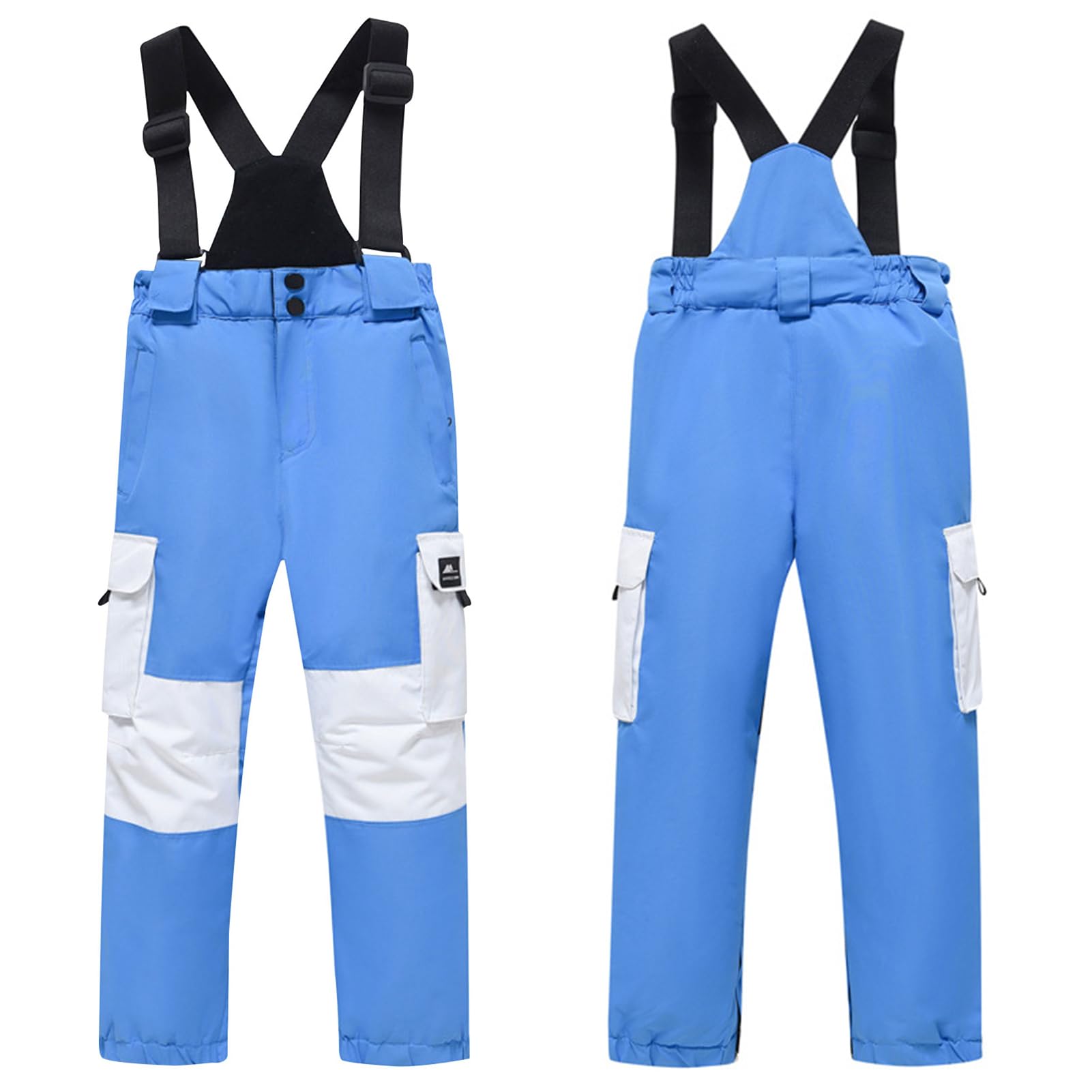 Traje de esquí infantil de 2 piezas, chaqueta de esquí con capucha y pantalones de esquí, transpirable, cálido, acolchado, traje de nieve para niños y niñas, azul real + pantalones azules de
