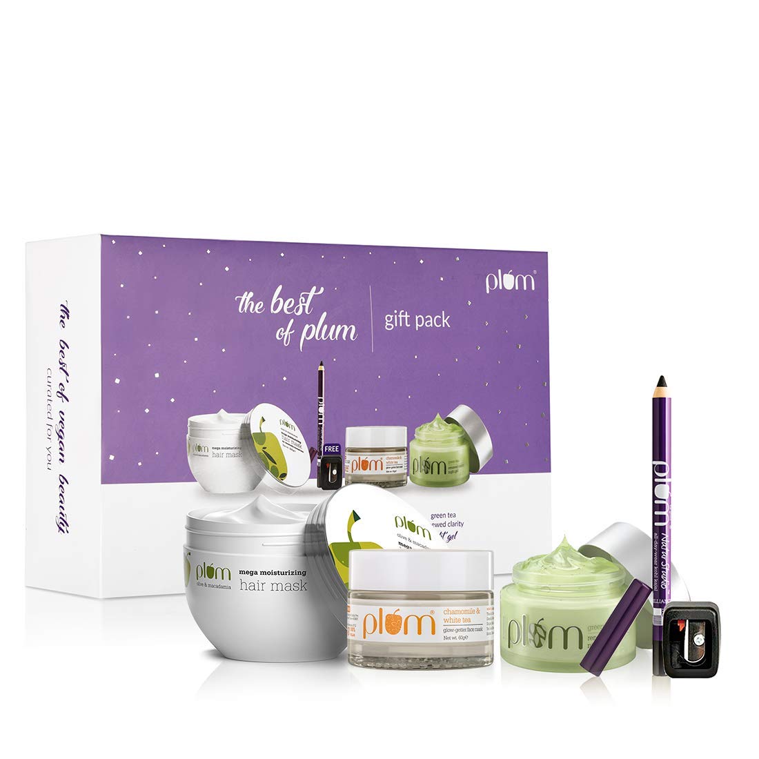Plum Bestsellers Gift Set | Includes Kajal, Hair Mask, Lip Balm, Night Gel | 100% Vegan Gift Set