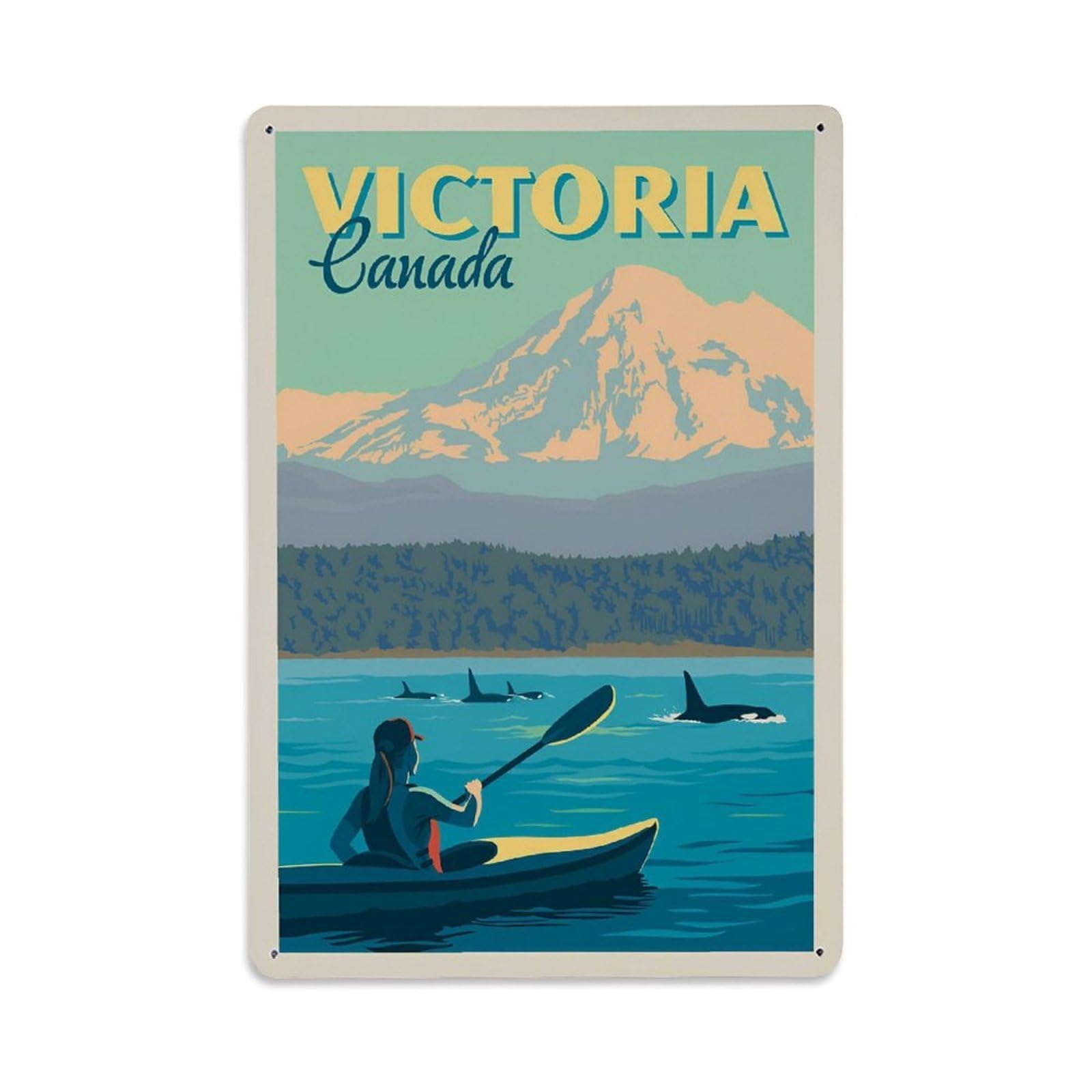 Vintage Trave Poster Canada Victoria Kayaking Metal Tin Sign Wall Decor for Cafe, Club, Garden Metal Poster 8x12Inch