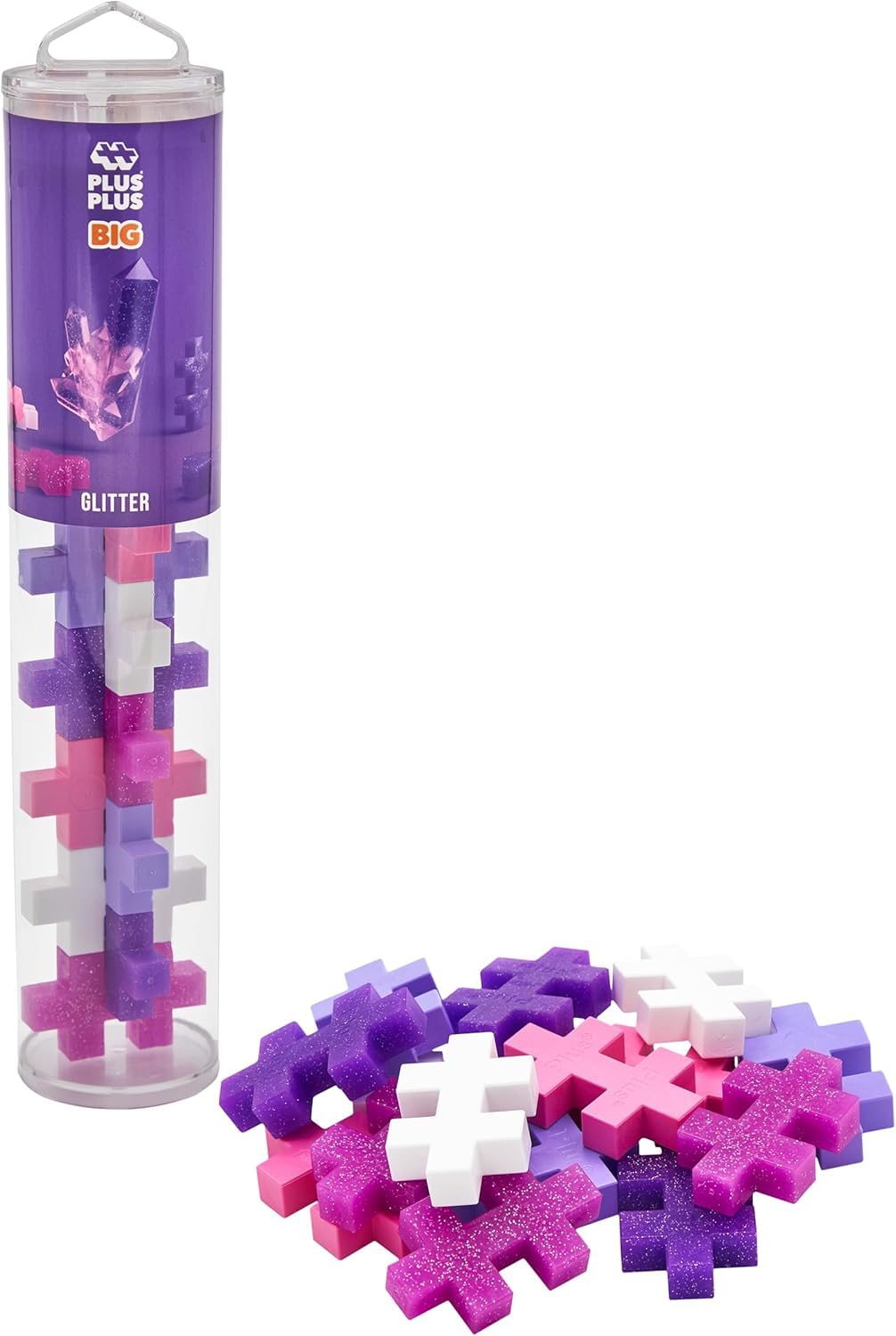 PLUS PLUS BIG Building Blocks Toy - 15 Large Durable Stacking Pieces, Kids Construction Toys & Preschool Learning Resources, Play for Home or Travel, Toddler Toys for Ages 1-5 yrs, Glitter Tube โ image 1