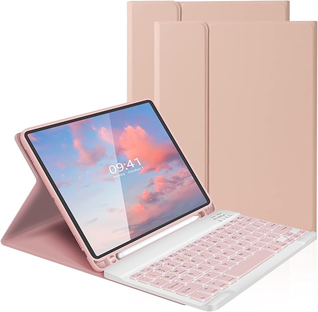 LAMA 10.9&11 Inch iPad Keyboard Case, Detachable Keyboard Case for 10.9&11 inch iPad (iPad Air 5th/4th & iPad Pro 2021/2020/2018) iPad Case with Wireless Bluetooth Keyboard &Pencil Holder,Pink