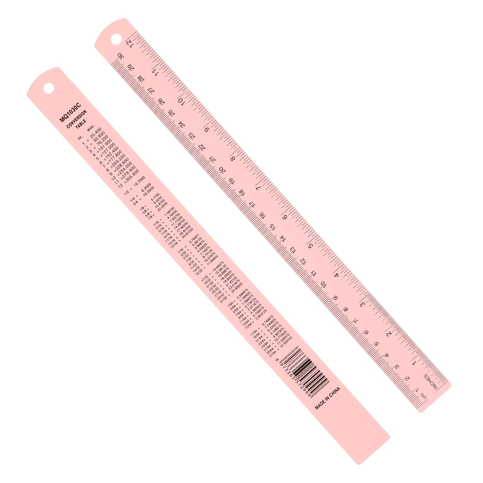 PATIKIL 30cm/12" Metal Ruler, 2 Pack Aluminum Alloy Rulers with Centimeters, Millimeters, Inches and Conversion Table Straight Edge Ruler for Writing Machinist Drafting, Pink
