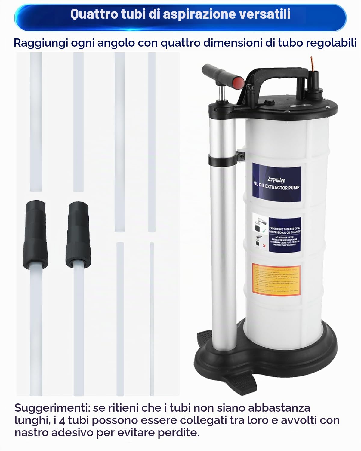 ATPEAM Pompa Manuale 9L Aspira Olio Motore Auto e Moto, Aspiratore Olio per Cambio Olio Motore Universale