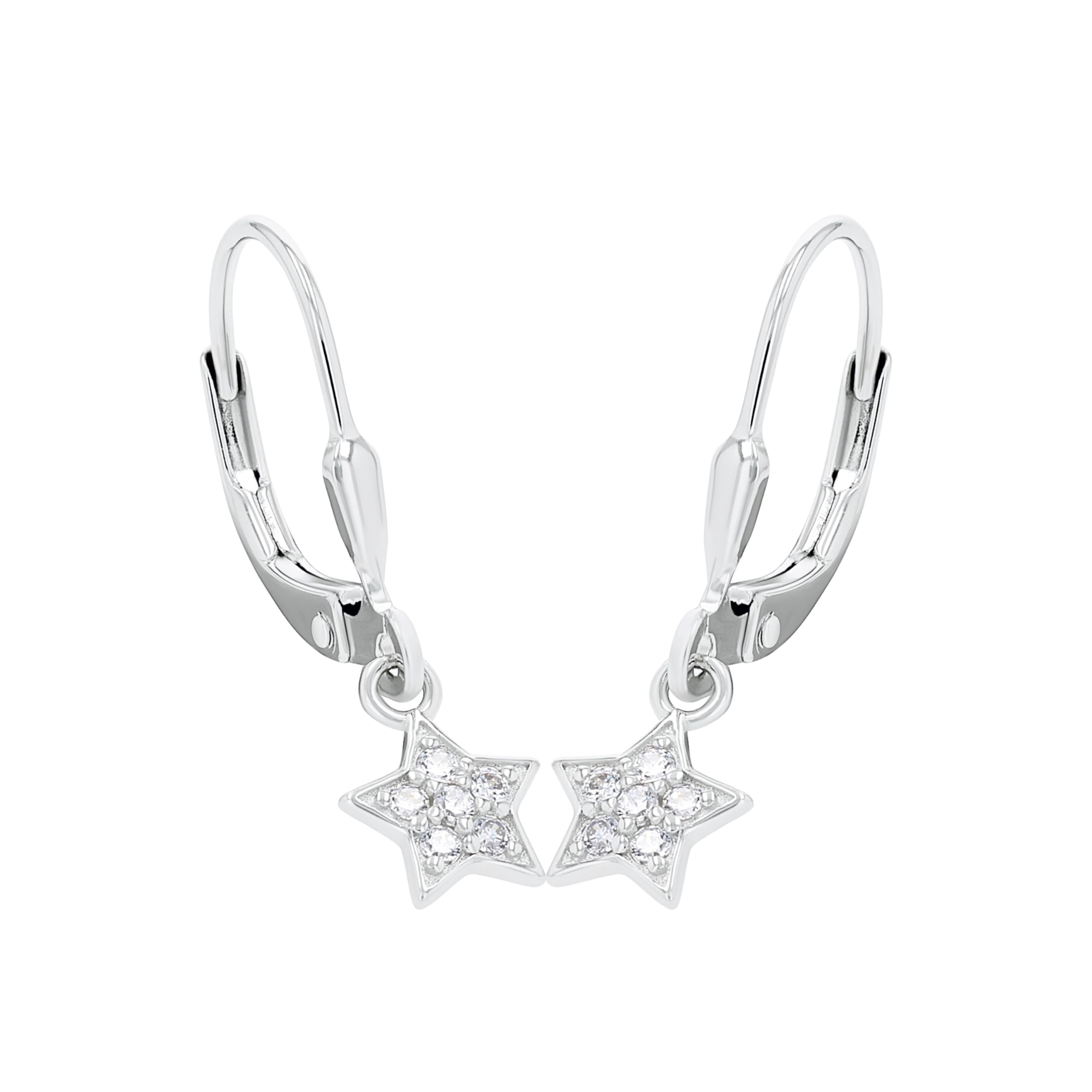Amor earrings 925 sterling silver girl children earrings, with cubic zirconia synth, silver, Comes in jewelry gift box