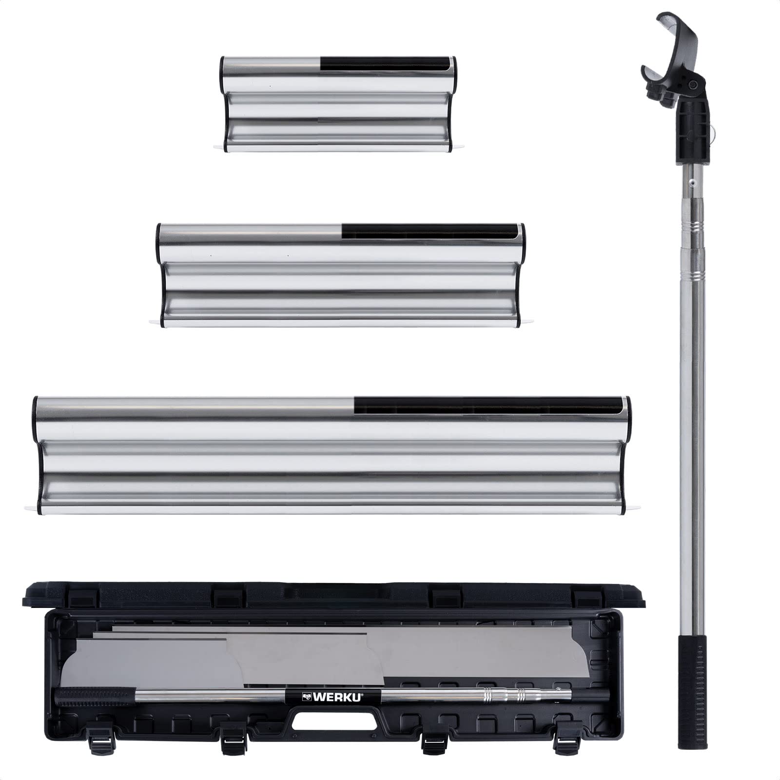 Werku WK602540, Jeu Couteaux Enduire Manche Extensible, Qualité Professionnelle, Longueur 300-500-800 mm, Comprend Étui, Manche Extensible et Tête Support