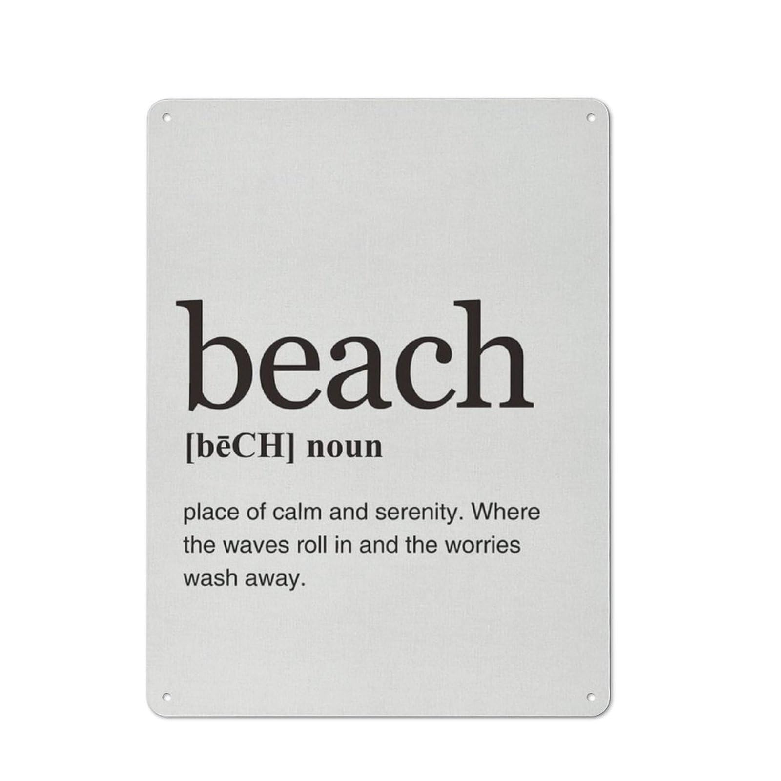 Rustic Metal Tin Sign, Beach Themed Definition Wall Art, Simple Art Poster, Soft Aesthetic Decor for Bedroom Indoor Space, 12x8 Inch