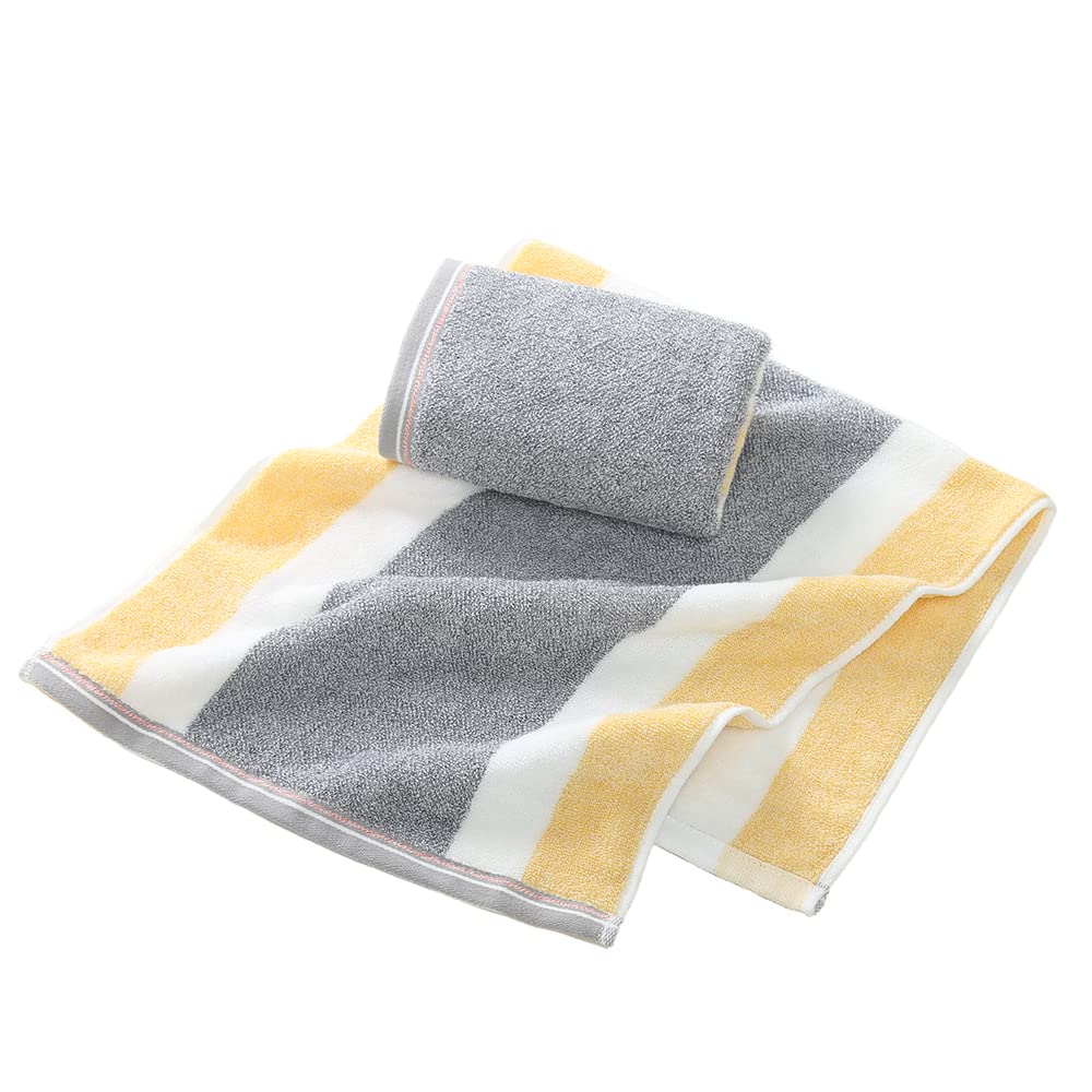 sense gnosis Yellow \u0026 Grey Striped Hand Towel Set of 2 Ultra Soft 100%  Cotton Absorbent Decorative Hand Towels for Bathroom 13″ X 29″ – BigaMart, image size:1000x1000