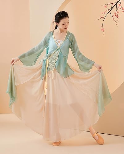 Vista 7 de Angcoco Top de gasa de mariposa bordada tradicional china para mujer + falda con vuelo de 720