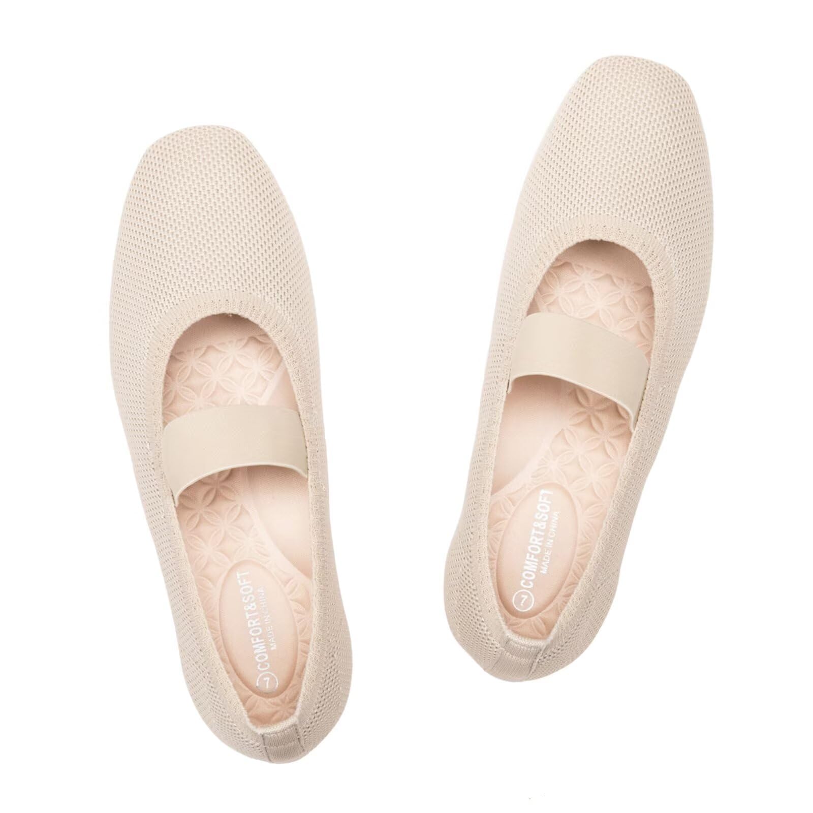 Frank Mully Women's Ballet Flats Slip on Casual Knitted Fabric Shoes Square-Toe Flats with Elastic Straps for Women