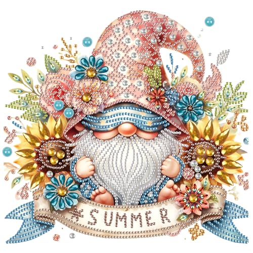 Image of 5D Special Shape Diamond Art Kit for Adults, Sunflower Gnome, 12 x 12 Inch | Crystal Rhinestones, DIY Wall Decoration Gift, Diamond Painting