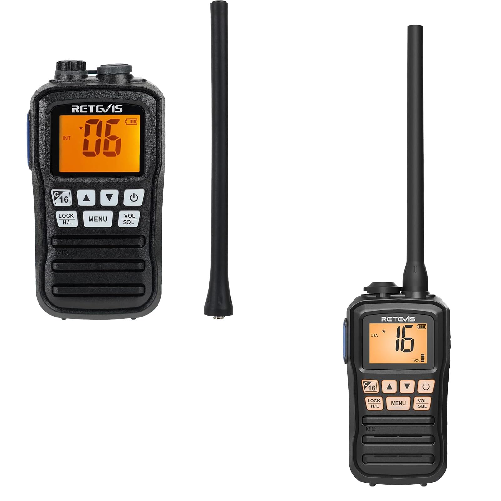 Retevis RM01 Marine Walkie Talkie E Retevis RM01P Radio Marina, IP67 VHF Marino Portatile Impermeabile, Vibrazione, canale 16 e canale di chiamata (2 articoli) rticoli)