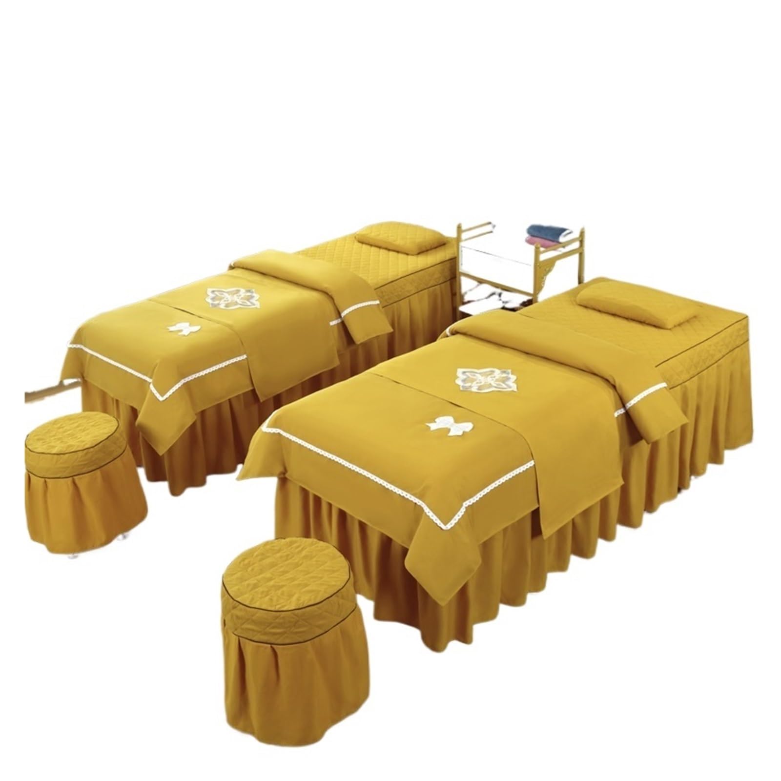 Massage Table Skirt 4pcs Beauty Salon Massage Bed Cover Sets Spa Bedskirt with Hole, Pillowcase, StoolCover, Dulvet Beddings(Color 8,180x60cm)