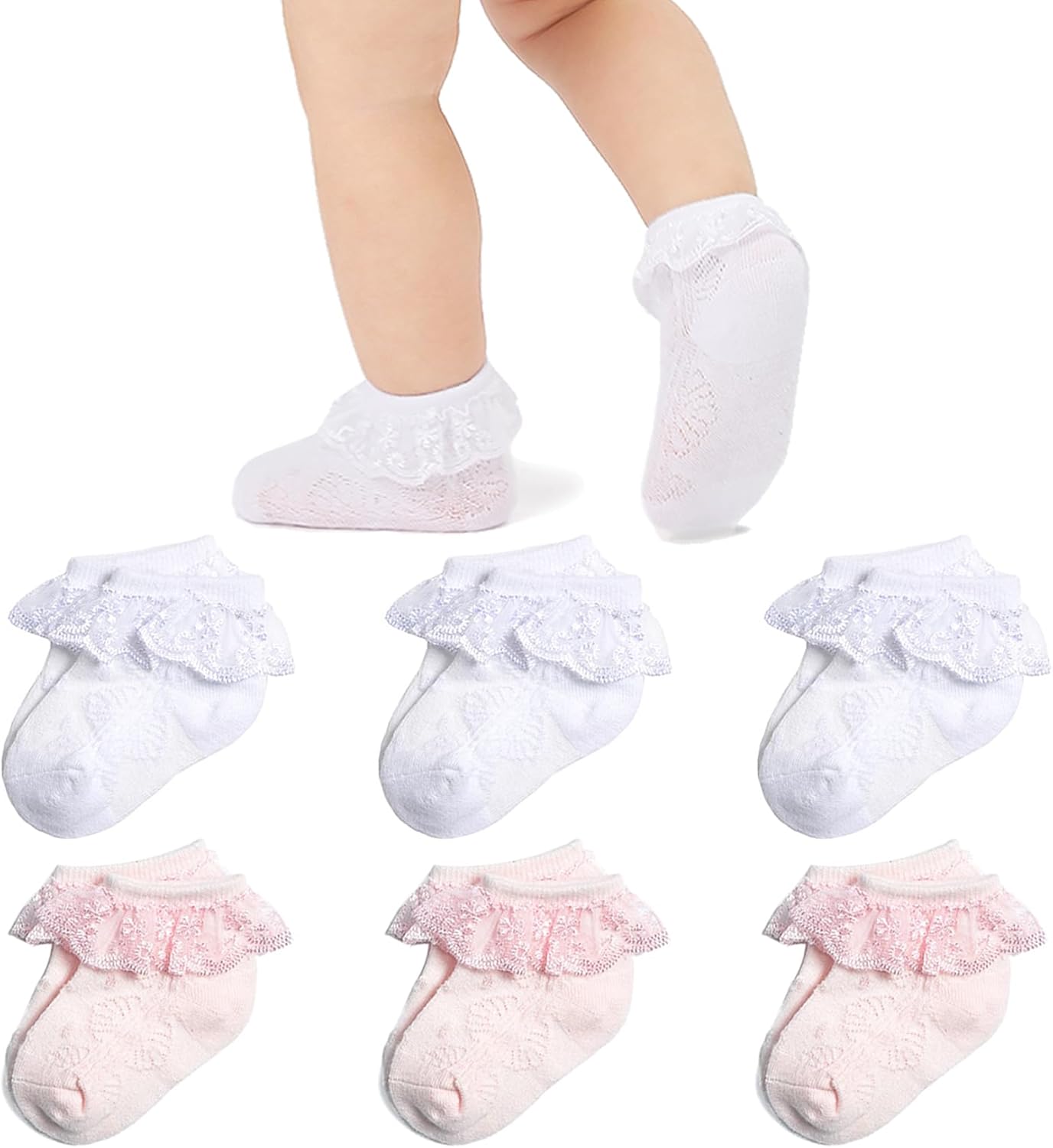 Mini angel Baby Lace Socks Baby Girl Double/Eyelet Lace Ruffle Frilly Socks for Newborn Infant and toddlers Gift Set