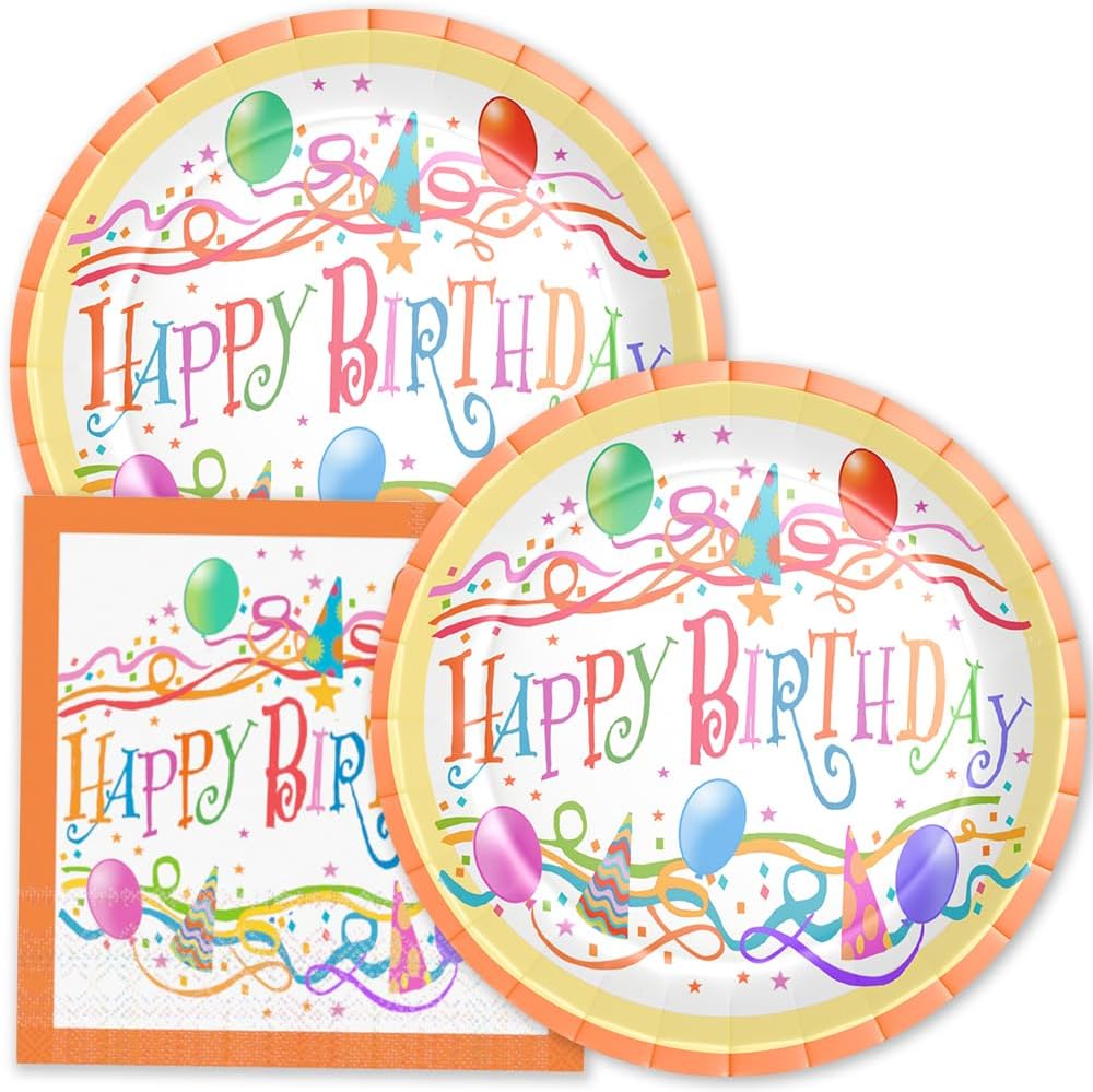 Stonehouse Collection Platos y servilletas de papel Happy Birthday de 9 pulgadas | 40 platos desechables en total