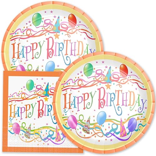 Stonehouse Collection Platos y servilletas de papel Happy Birthday de 9 pulgadas | 40 platos desechables en total