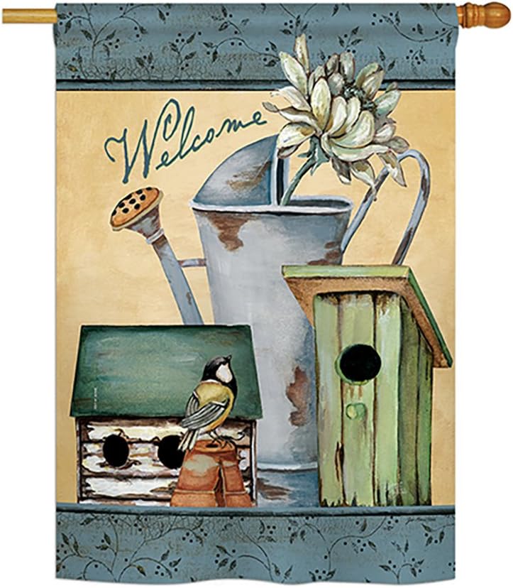 Welcome Spring Garden House Flag Country Living Primitive Farm Western Barn American Rustic Cowboy Rural Ranch Small Decorative Gift Yard Banner Made In USA 28 X 40