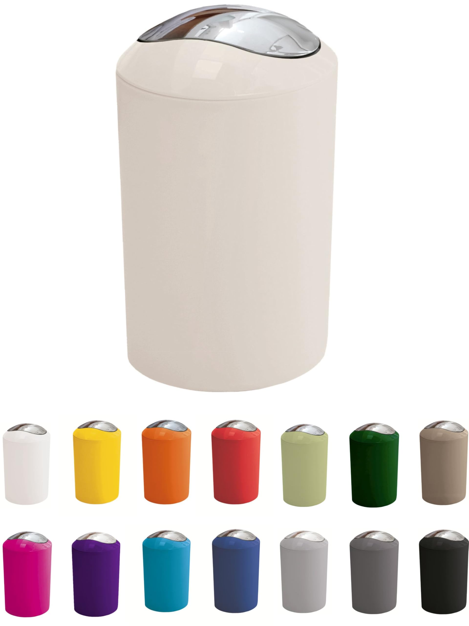 KW "Gleam 5Ltr Swing Bin -Compact Bathroom/Office/Bedroom/Waste Bin (Light Cream)