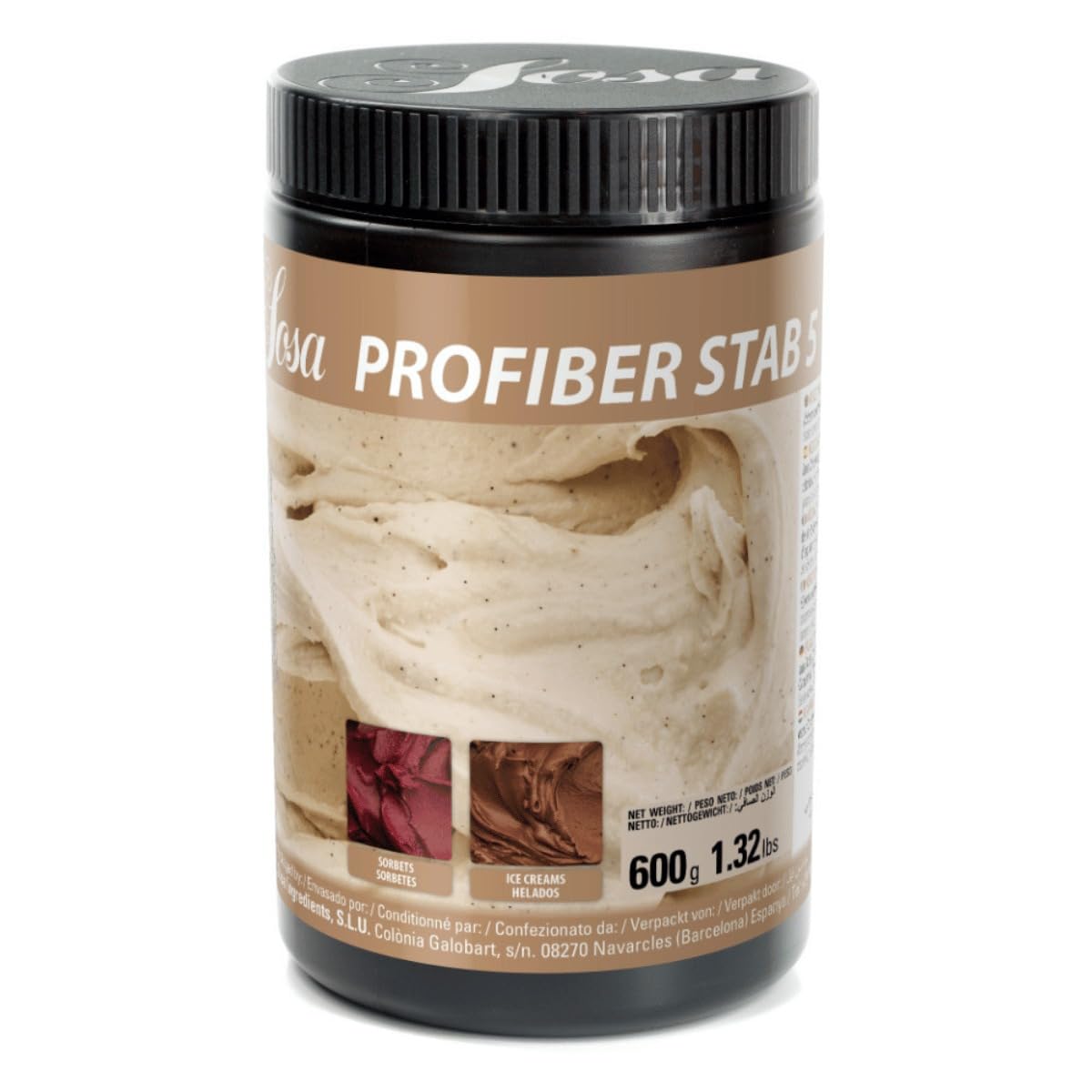 SOSA Profiber stab 5 - Estabilizante para helados y sorbetes sin emulsionantes sintéticos y sin aditivos, 100% fibras vegetales. - Bote 600grs