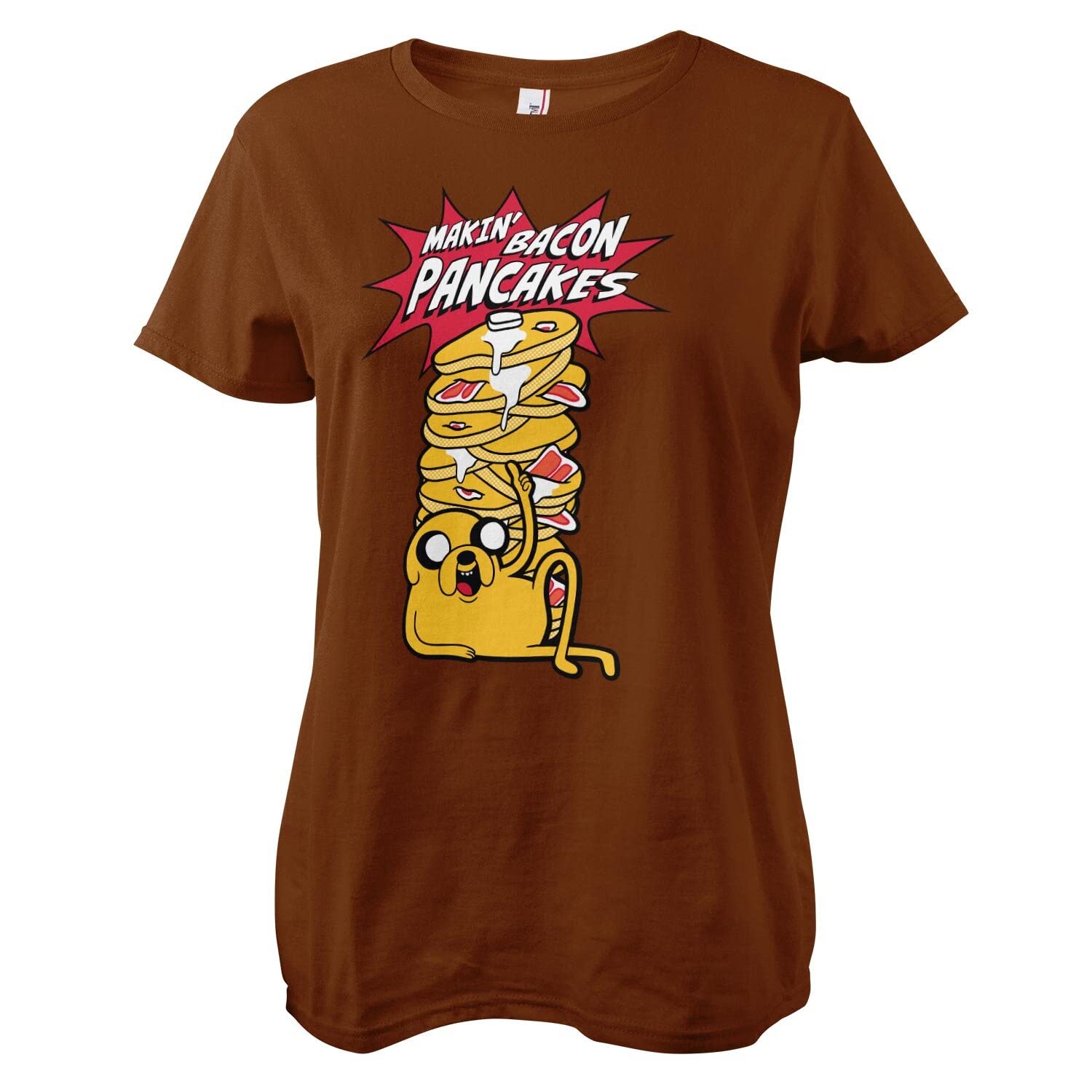 Adventure Time Women's Brown Officially Licensed Makin' Bacon Pancakes T-Shirt (Brown), Small