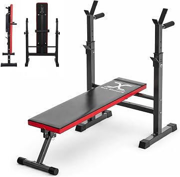 Adjustable Weight Bench Gym Bench for Full Body Workout   Foldable Incline/Decline Bench Press with Barbell Rack, Multi-Position Folding Weight Bench
