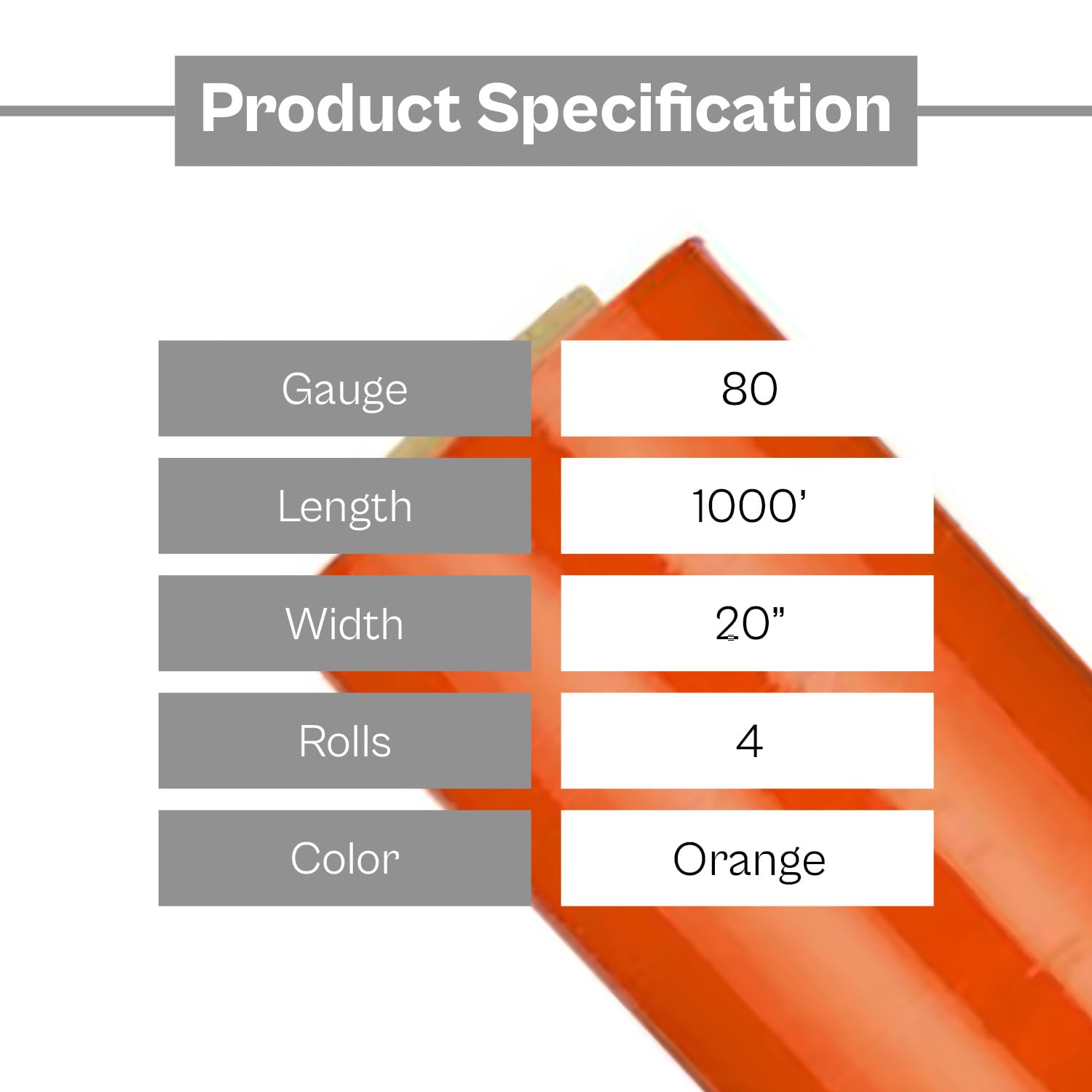 PSBM Lot de 4 rouleaux de film étirable orange foncé avec poignées, 50,8 cm x 304,4 m, calibre 80, film rétractable de résistance industrielle pour le déménagement, l'emballage et l'expédition