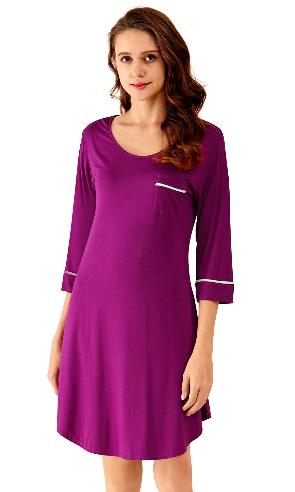 WiWi Women's Bamboo Nightgown - 3/4 Sleeve Sleep Shirt, Lightweight Pajamas, Plus Size S-4X, Violet