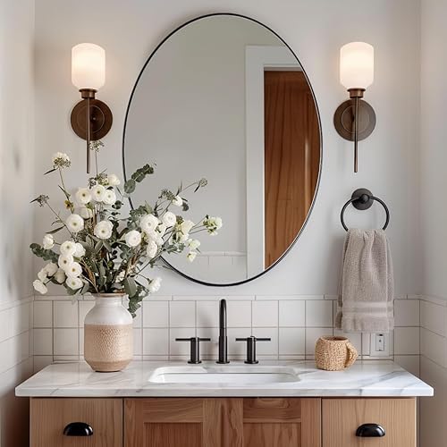 Miniatura 8 de ANDY STAR - Espejo de pared ovalado, 22 x 30 x 1 pulgadas, moderno espejo de baño color negro con marco de metal de acero inoxidable de 1 pulgada de