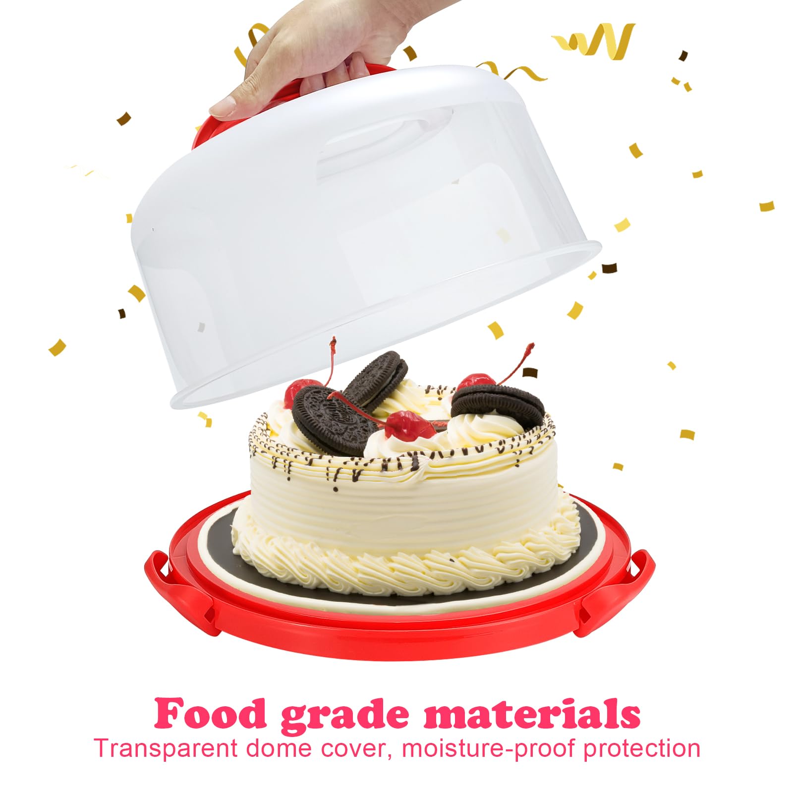 Soporte para tartas con tapa y asa, se adapta a soporte para tartas de 10 pulgadas con tapa, contenedor de almacenamiento de transporte de pasteles, soporte para tartas con tapas, 3 cierres