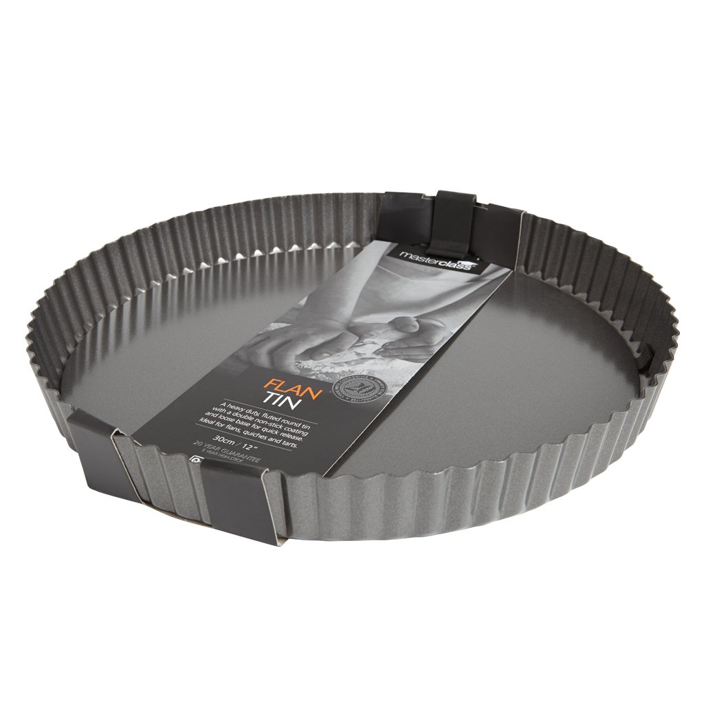 Masterclass Non-Stick 30cm Loose Base Fluted Quiche Tin - Dark Grey - Carbon Steel