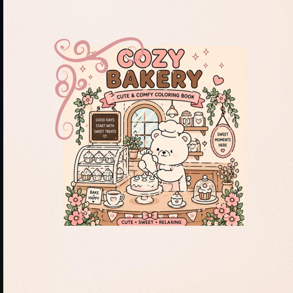 Cozy bakery coloring book: cute & comfy: Sweet Treats Warm Drinks and Relaxing Bakery Scenes
