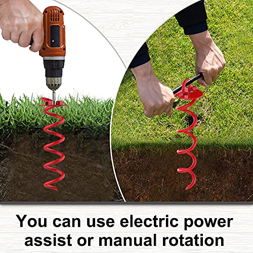 Image of Eurmax USA 4-Pc Pack Spiral Stakes Heavy Duty Anchor Kit Ice Screw Anchor for Trampoline, Tents, tarps, Canopies,car Ports,Dog tie Out and etc Bonus Tie Down Straps 4-Pc Pack(Red)