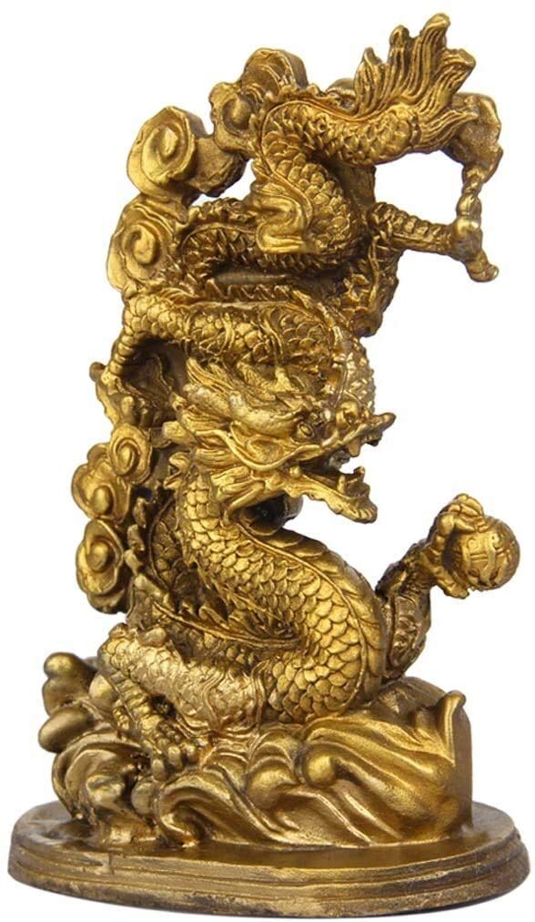 YNIYUJKL A Pair Of Brass Dragon Harmony Feng Shui Phoenix Statue Yin Yang Sculpture Marriage Wedding Luck Figurines Gift Home Decor 0815