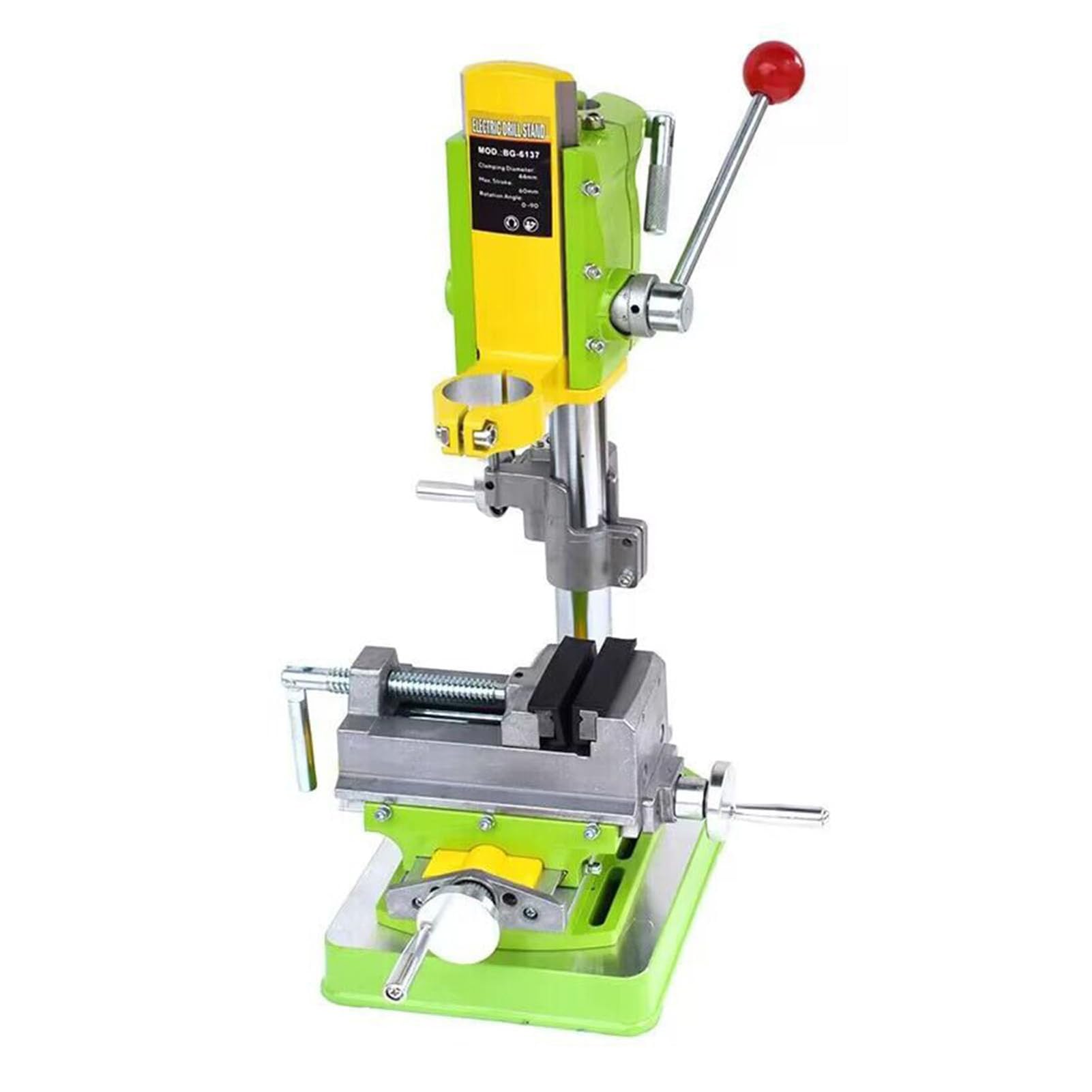 Soporte de prensa de taladro con rotación de 90° y profundidad ajustable, base de hierro fundido, para portabrocas de 38-43 mm de diámetro