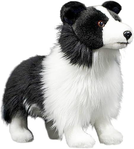 FRANKIEZHOU Juguete realista de Border Collie de 11 pulgadas, perro realista, perro blanco y negro, juguete de peluche de animal simulado,