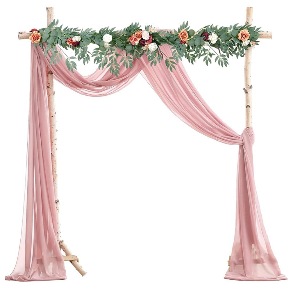 Egurs 32.8FT Wedding Arch Draping Fabric Chiffon Curtain Drapes Sheer Fabric for Draping Elegant Tulle Back Drops for Wedding Ceremony Reception Decorations Rose 32.8FT