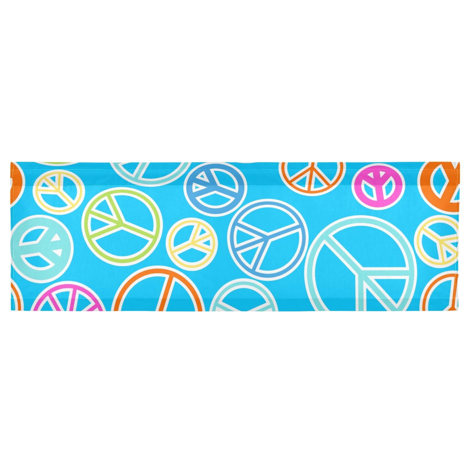 senya Blue Peace Sign Valance for Windows Kitchen Valance Curtains Window Treatment Short Rod Pocket Valances for Living Room Bedroom Windows Bathroom, 1 Panel, 54" W x 18" L