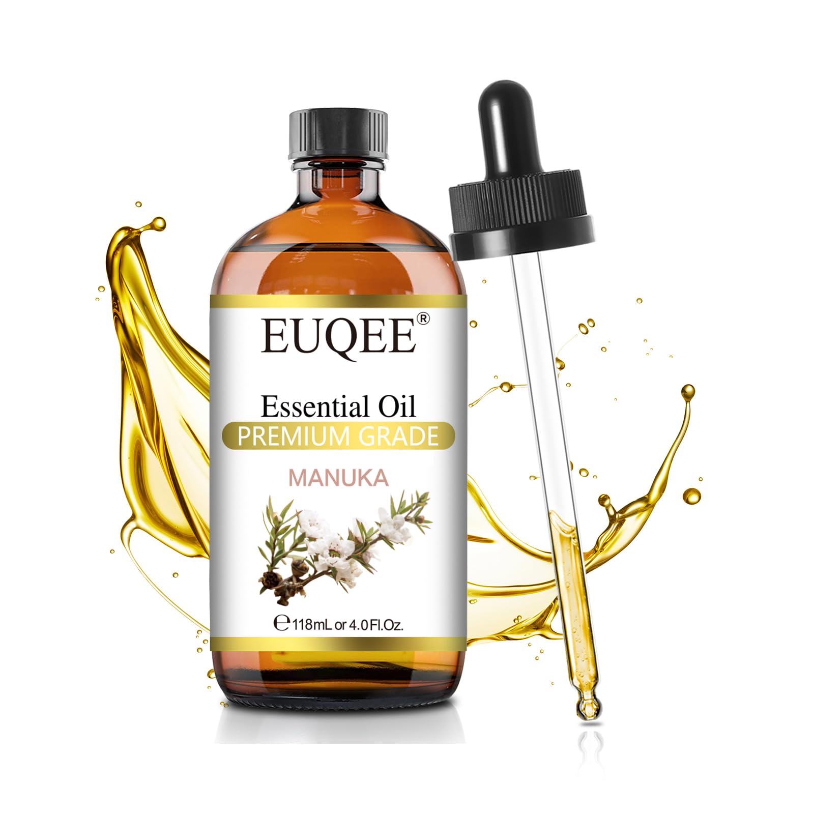 EUQEE Manuka Essential Oil 118ml Large Capacity Pure Manuka Oil with Glass Dropper for Skin, Diffuser, Aromatherapy, Cleaning, Soap Candle Making - 4Fl.Oz