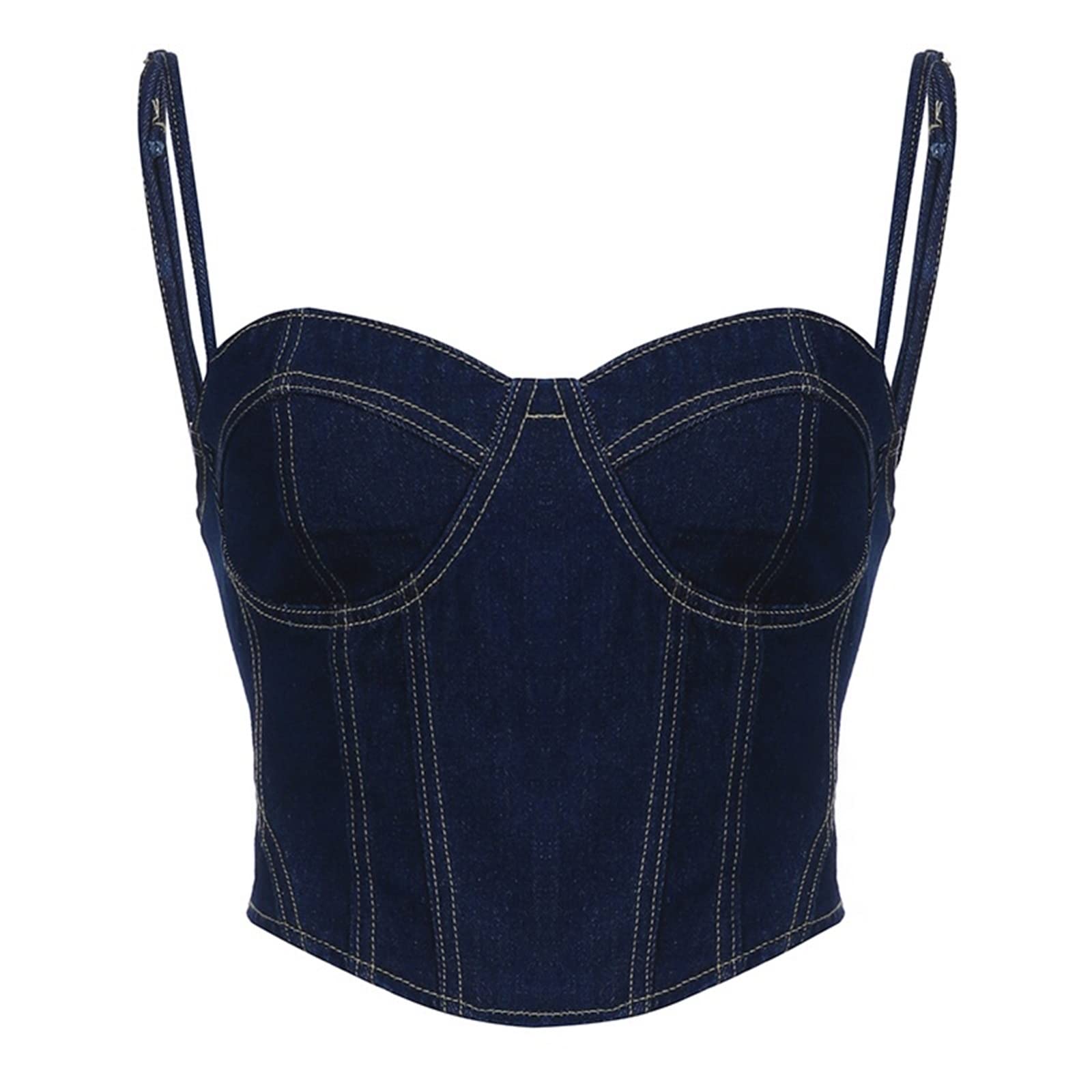 Top Corsetto in Denim per Le Donne, Top A Tubo in Denim Casual Backless Waist Cincher Bustier Underbust Tops (Color : 1, Size : L)