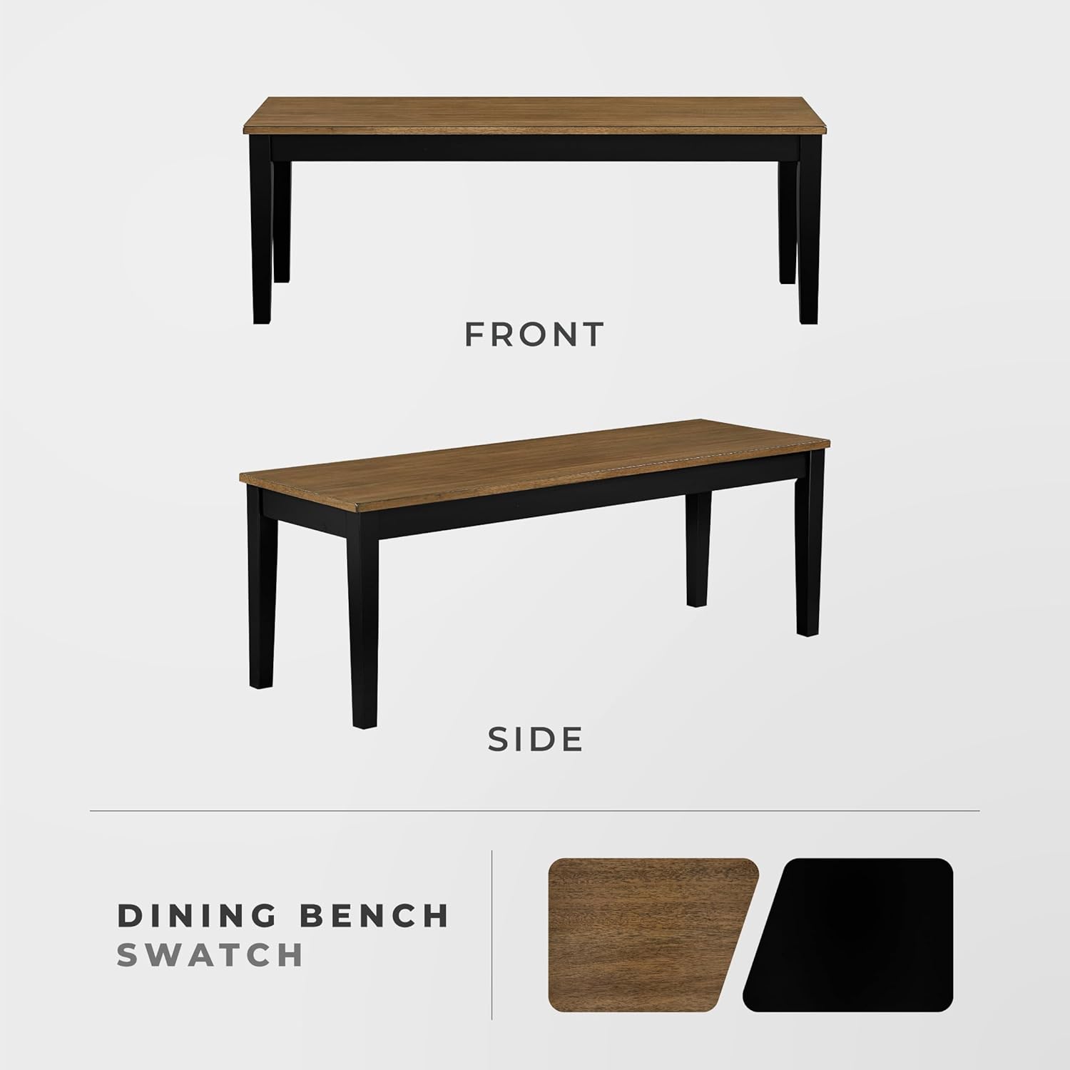 Lexicon 48" W Brown Black Dining Bench for Table - Solid Wood Frame Entryway Bench, Wood Seat, Sturdy Accent Seating for Kitchen, Living Room, Dining Room, Easy Assembly, Two-Tone (Brown and Black)
