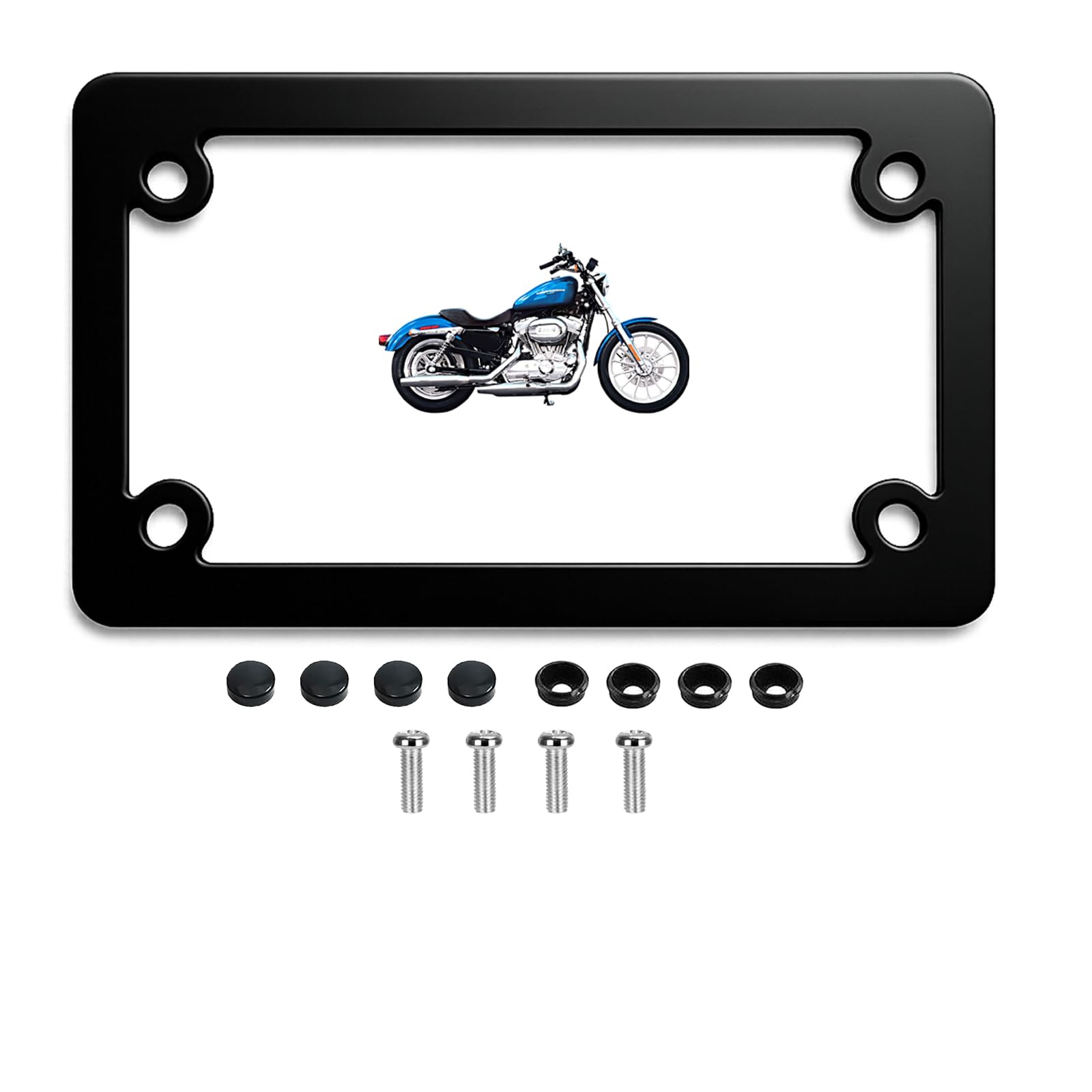 FOTN FTON Black Stainless Steel Motorcycle License Plate Frame Compatible with Harley,Yamaha - Timeproof Motorcycle Tag Frame