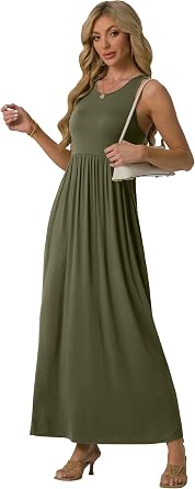 GRECERELLE Women's Summer Sleeveless Casual Long Tank Maxi Dress with Pockets (XS-3XL)