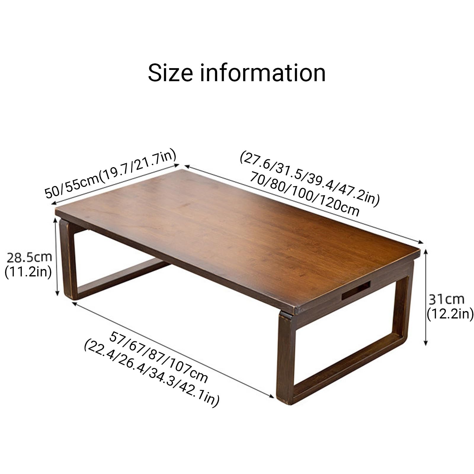 Nowoczesny bambusowy japoński stolik kawowy podłogowy – wielofunkcyjny niski stolik do salonu, idealny do siedzenia i relaksu (naturalne drewno 120 x 55 x 31 cm / 47,2 x 21,7 x 12,2 cala)